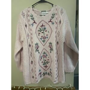 Vintage Embroidered Floral Knit Sweater